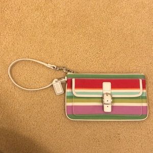 Colorful striped coach wristlet